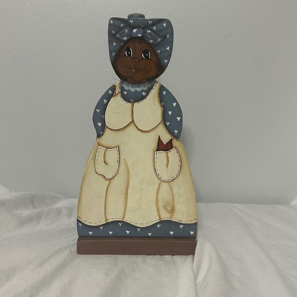 Vintage Paper Towel Holder Kitchen Decor Blue Cream Good Folk Art Wood Stand
